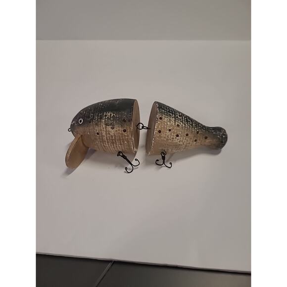 Wooden Jointed Fishing Lure Replica Display Home Decor 8" Green Taupe - Picture 6 of 11